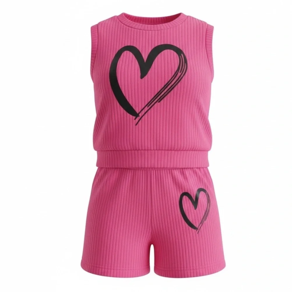 NWT Child Girls 2 Piece Short Set Pink  Sleeveless Top -  Size 5
